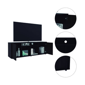 English Elm Redding Black Laminate TV Stand for Up to 65" TVs — Modern Storage, 3 Open Shelves & 2 Doors B128P148970