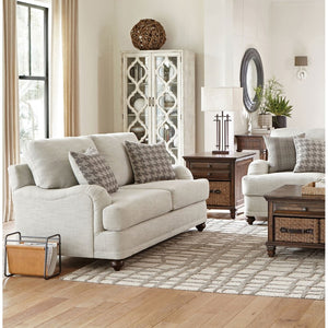 English Elm Brewster Farmhouse Loveseat with English Arms Espresso Legs and Neutral Grey Fabric B062P441336
