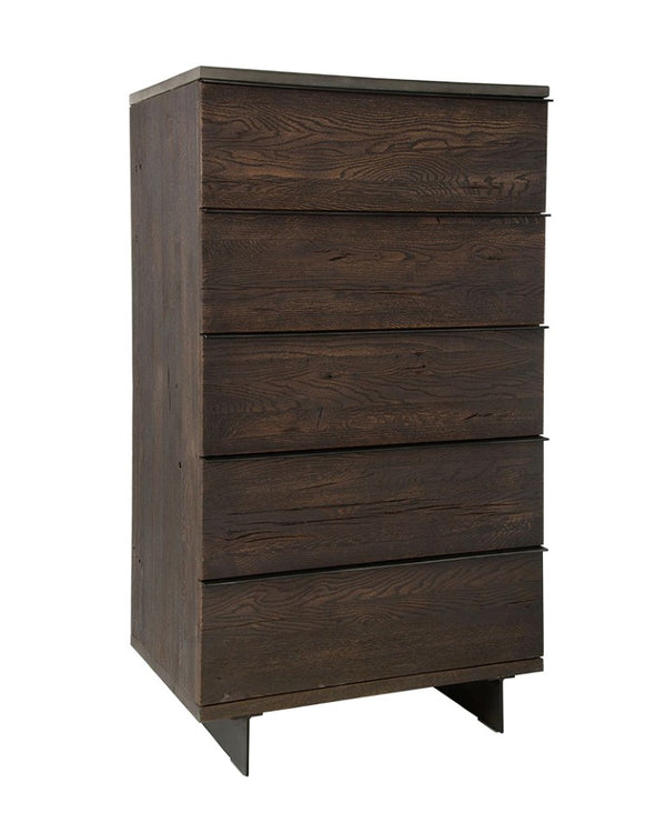 VIG Furniture Selma Dark Aged Oak Chest With Concrete Top, 5 Soft-Close Drawers, Black Iron Legs & Pulls VGEDBB08002
