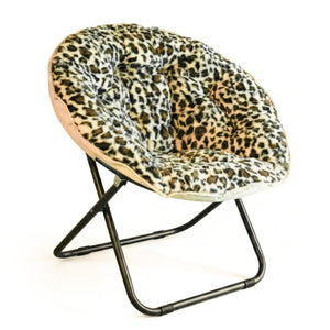 33 Inch Leopard Print Faux Fur Tufted Folding Accent Chair with Metal Frame