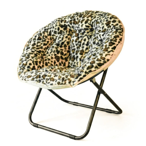 33 Inch Leopard Print Faux Fur Tufted Folding Accent Chair with Metal Frame