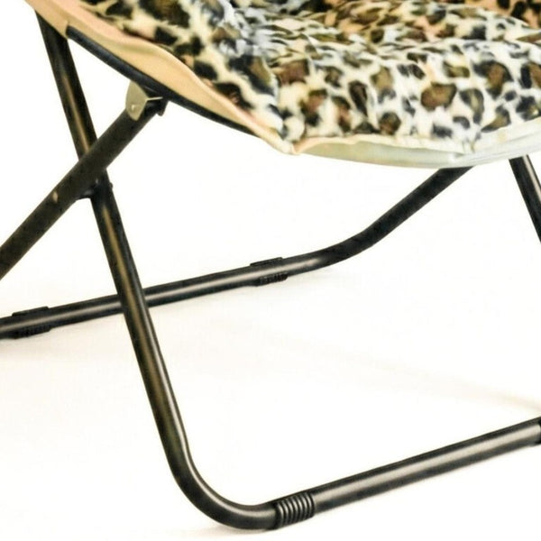 33 Inch Leopard Print Faux Fur Tufted Folding Accent Chair with Metal Frame
