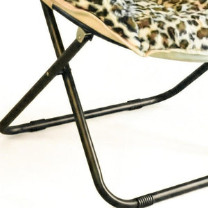 33 Inch Leopard Print Faux Fur Tufted Folding Accent Chair with Metal Frame