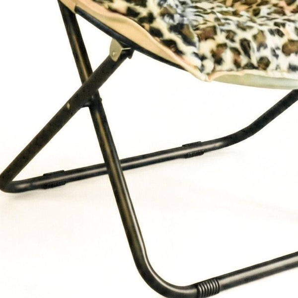 33 Inch Leopard Print Faux Fur Tufted Folding Accent Chair with Metal Frame