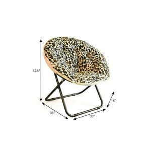 33 Inch Leopard Print Faux Fur Tufted Folding Accent Chair with Metal Frame
