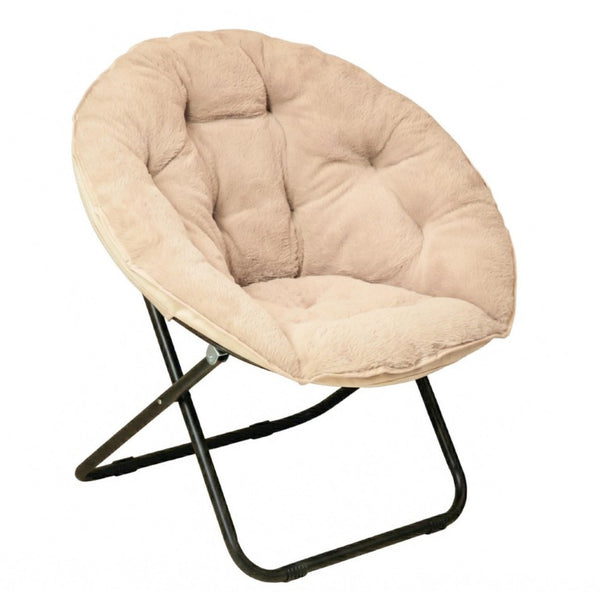 33 Inch Faux Fur Tufted Folding Accent Chair with Glam Metal Frame for Plush Lounge Seating
