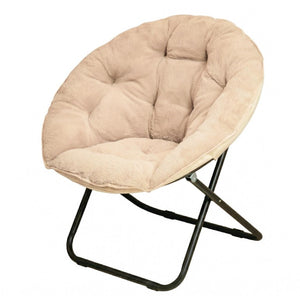 33 Inch Faux Fur Tufted Folding Accent Chair with Glam Metal Frame for Plush Lounge Seating
