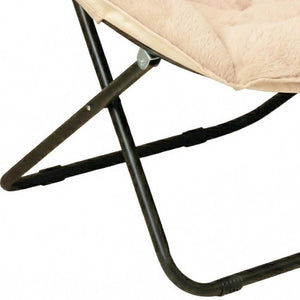 33 Inch Faux Fur Tufted Folding Accent Chair with Glam Metal Frame for Plush Lounge Seating