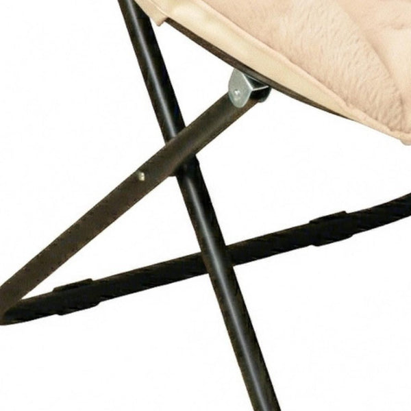 33 Inch Faux Fur Tufted Folding Accent Chair with Glam Metal Frame for Plush Lounge Seating