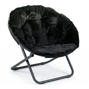 33 Inch Faux Fur Tufted Folding Accent Chair with Glam Metal Frame for Plush Lounge Seating