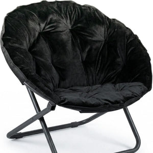 33 Inch Faux Fur Tufted Folding Accent Chair with Glam Metal Frame for Plush Lounge Seating