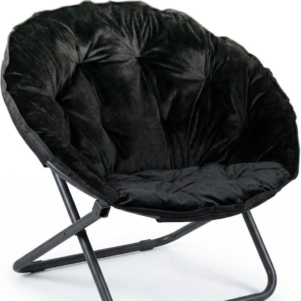 33 Inch Faux Fur Tufted Folding Accent Chair with Glam Metal Frame for Plush Lounge Seating
