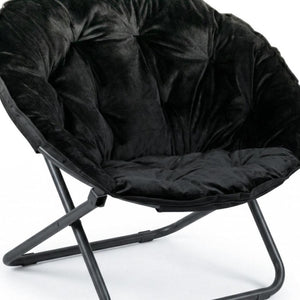 33 Inch Faux Fur Tufted Folding Accent Chair with Glam Metal Frame for Plush Lounge Seating