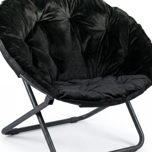33 Inch Faux Fur Tufted Folding Accent Chair with Glam Metal Frame for Plush Lounge Seating