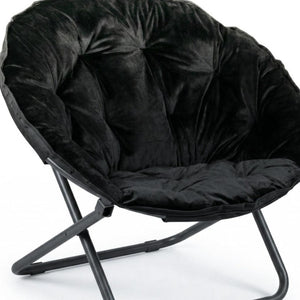 33 Inch Faux Fur Tufted Folding Accent Chair with Glam Metal Frame for Plush Lounge Seating