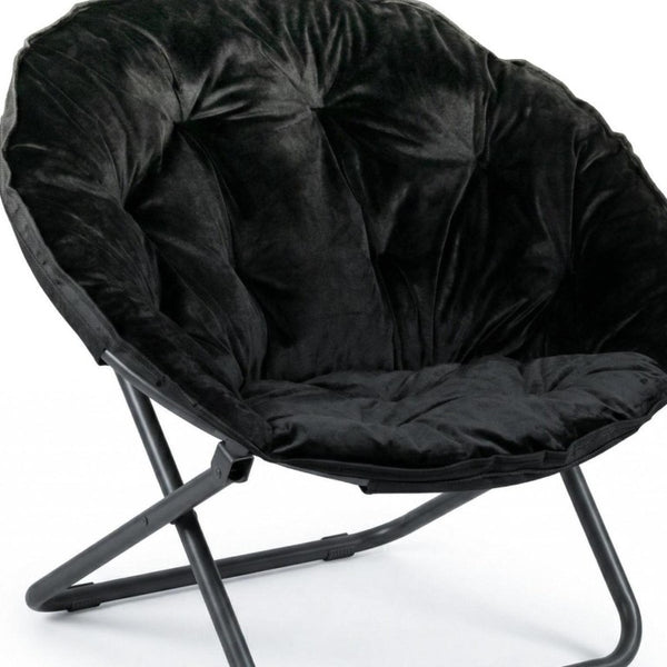 33 Inch Faux Fur Tufted Folding Accent Chair with Glam Metal Frame for Plush Lounge Seating