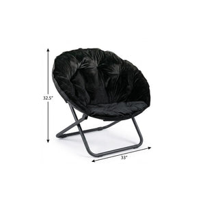 33 Inch Faux Fur Tufted Folding Accent Chair with Glam Metal Frame for Plush Lounge Seating
