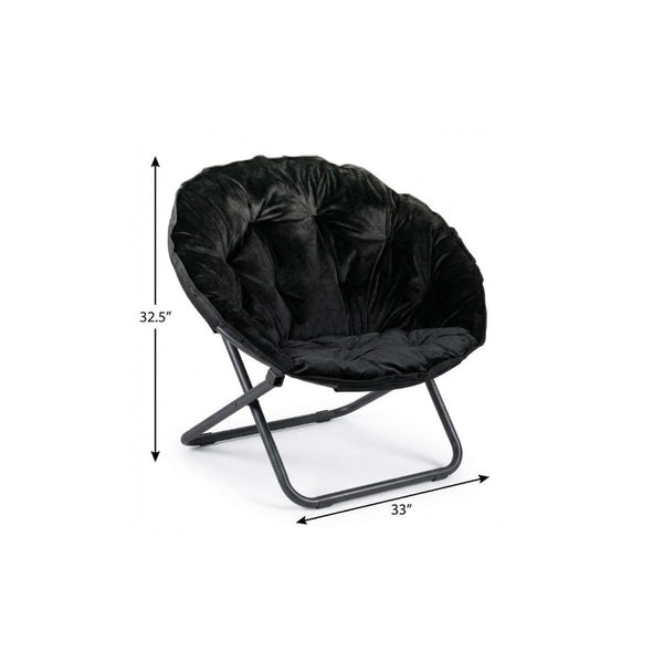 33 Inch Faux Fur Tufted Folding Accent Chair with Glam Metal Frame for Plush Lounge Seating