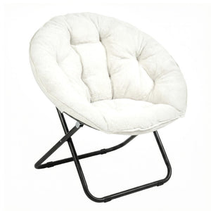 33 Inch Faux Fur Tufted Folding Accent Chair with Glam Metal Frame for Plush Lounge Seating