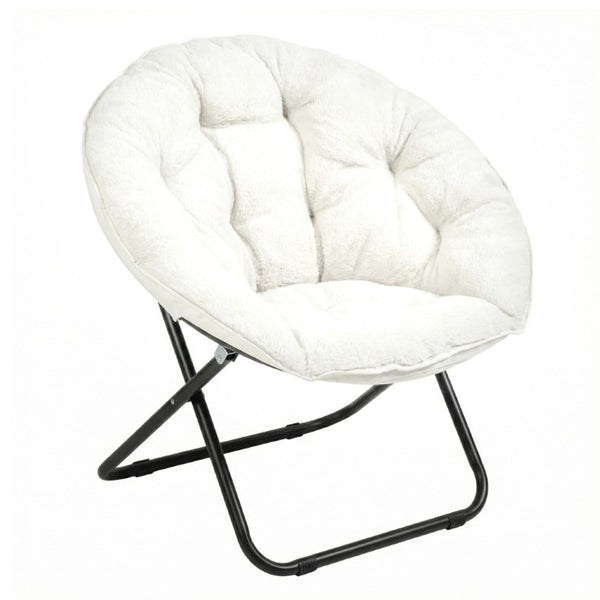 33 Inch Faux Fur Tufted Folding Accent Chair with Glam Metal Frame for Plush Lounge Seating
