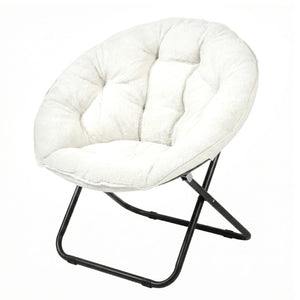 33 Inch Faux Fur Tufted Folding Accent Chair with Glam Metal Frame for Plush Lounge Seating