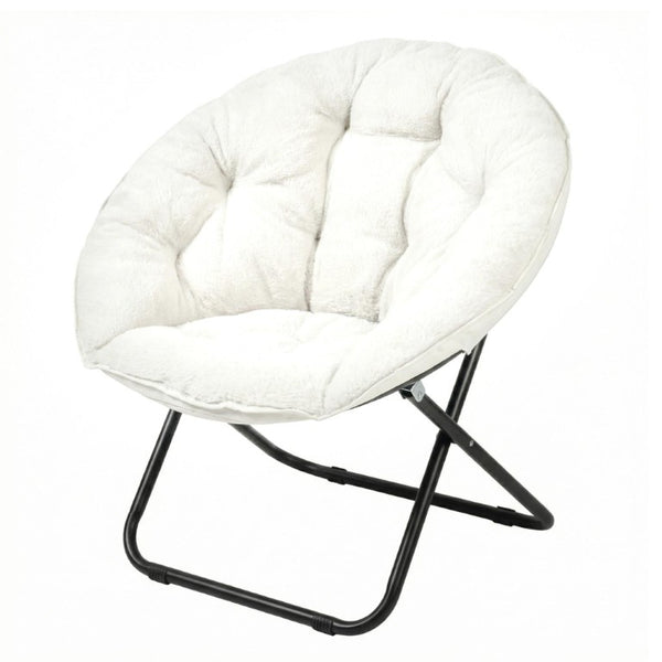 33 Inch Faux Fur Tufted Folding Accent Chair with Glam Metal Frame for Plush Lounge Seating