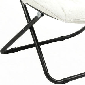 33 Inch Faux Fur Tufted Folding Accent Chair with Glam Metal Frame for Plush Lounge Seating