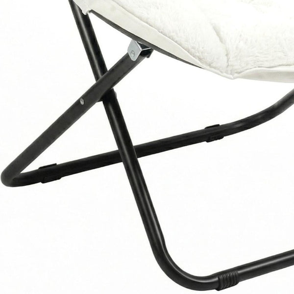 33 Inch Faux Fur Tufted Folding Accent Chair with Glam Metal Frame for Plush Lounge Seating