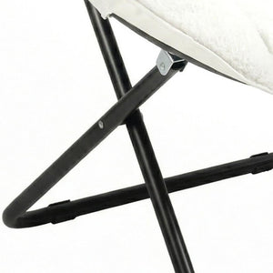 33 Inch Faux Fur Tufted Folding Accent Chair with Glam Metal Frame for Plush Lounge Seating