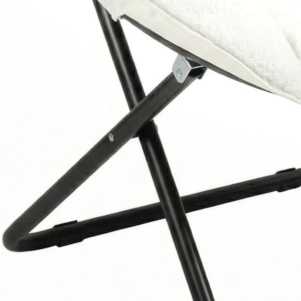 33 Inch Faux Fur Tufted Folding Accent Chair with Glam Metal Frame for Plush Lounge Seating