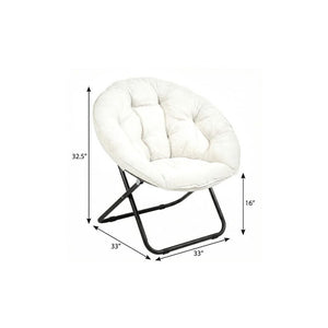 33 Inch Faux Fur Tufted Folding Accent Chair with Glam Metal Frame for Plush Lounge Seating