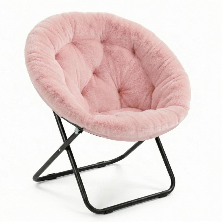 HomeRoots 33 Inch Faux Fur Tufted Folding Accent Chair with Glam Metal Frame for Plush Lounge Seating Pink 724082