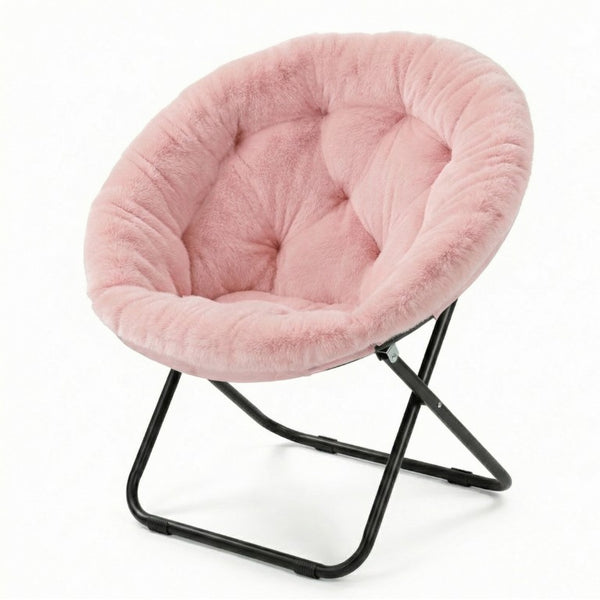 33 Inch Faux Fur Tufted Folding Accent Chair with Glam Metal Frame for Plush Lounge Seating