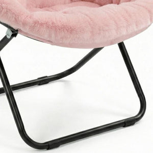 33 Inch Faux Fur Tufted Folding Accent Chair with Glam Metal Frame for Plush Lounge Seating