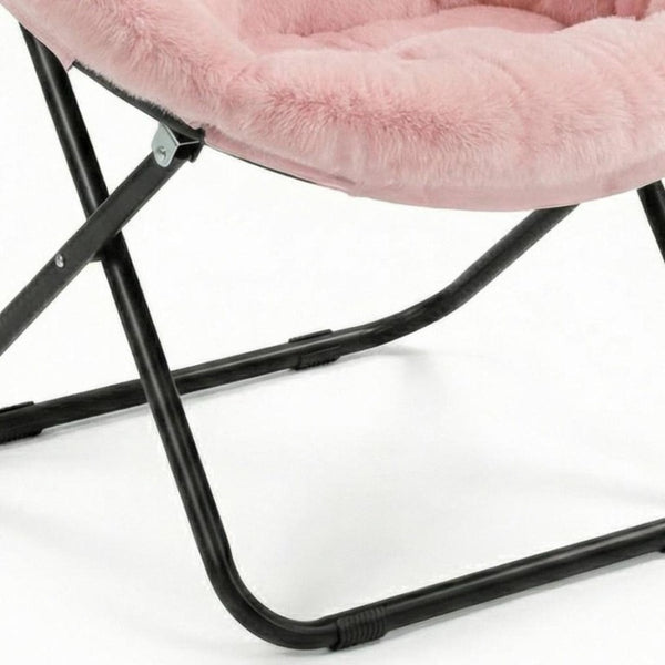 33 Inch Faux Fur Tufted Folding Accent Chair with Glam Metal Frame for Plush Lounge Seating