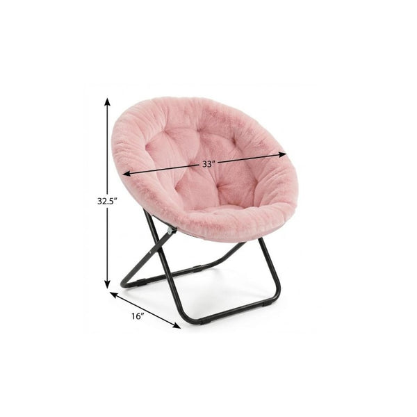33 Inch Faux Fur Tufted Folding Accent Chair with Glam Metal Frame for Plush Lounge Seating