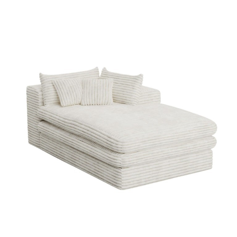 HomeRoots 67 Inch White Corduroy Chaise Lounge with Left Facing Design for Modern Living 724083