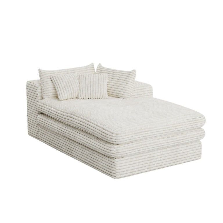 HomeRoots 67 Inch White Corduroy Right Facing Chaise Lounge for Cozy Living Room Comfort 724084