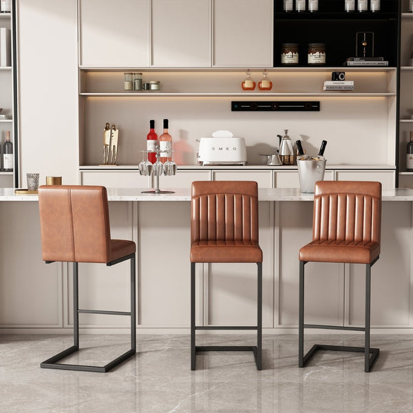 English Elm Faux Leather Counter Stools Set of Two Ergonomic Curved Back Metal Frame Kitchen Seating W5096P400642