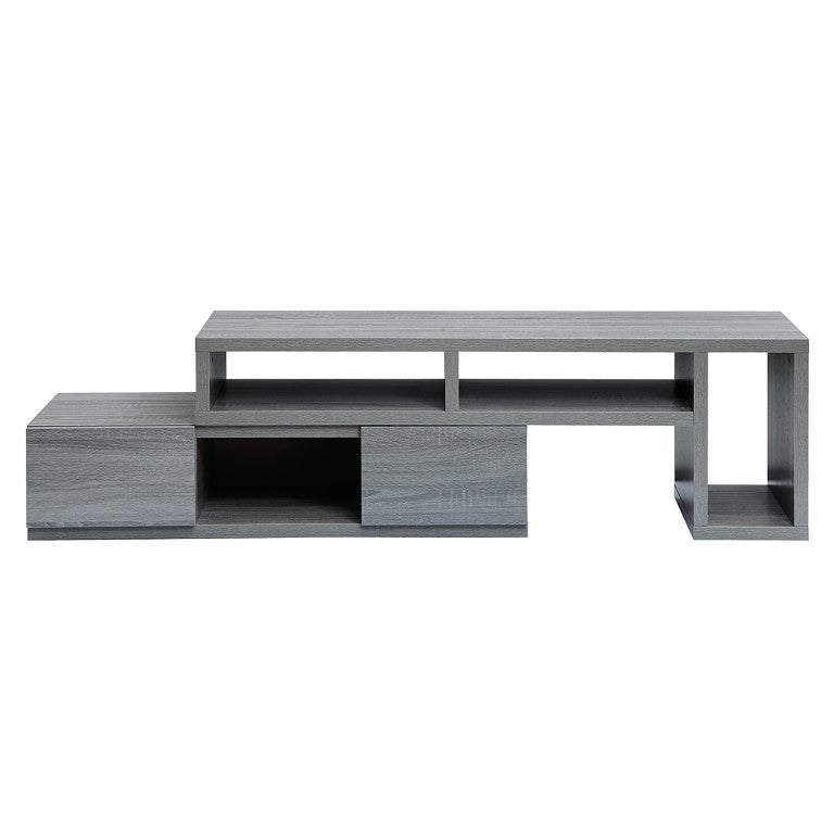 HomeRoots 83 Inch Gray Wood Tv Stand with Enclosed Cabinets and Open Shelving for Living Room 724156