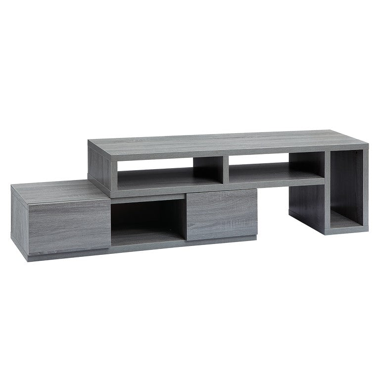 HomeRoots 83 Inch Gray Wood Tv Stand with Enclosed Cabinets and Open Shelving for Living Room 724156