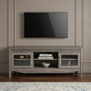 53 Inch Gray Wood Tv Stand with Enclosed Cabinet and Open Shelving for Living Room