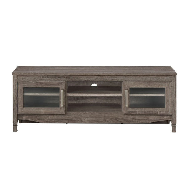 HomeRoots 53 Inch Gray Wood Tv Stand with Enclosed Cabinet and Open Shelving for Living Room 724158