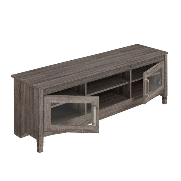 53 Inch Gray Wood Tv Stand with Enclosed Cabinet and Open Shelving for Living Room