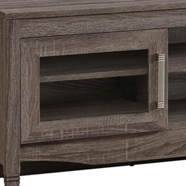 53 Inch Gray Wood Tv Stand with Enclosed Cabinet and Open Shelving for Living Room