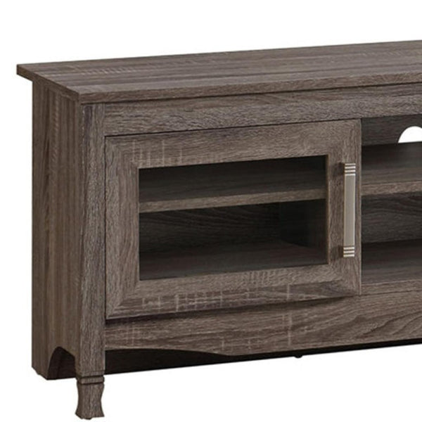53 Inch Gray Wood Tv Stand with Enclosed Cabinet and Open Shelving for Living Room