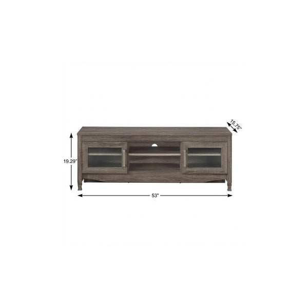 53 Inch Gray Wood Tv Stand with Enclosed Cabinet and Open Shelving for Living Room