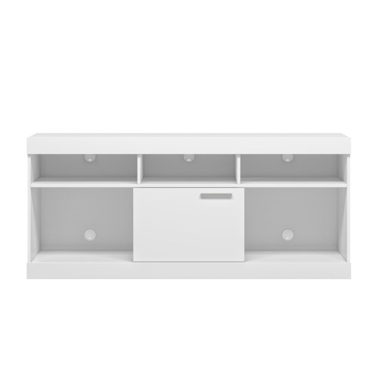 HomeRoots 61 Inch White Wood Tv Stand with Cabinet Doors and Open Shelving for Living Room 724160
