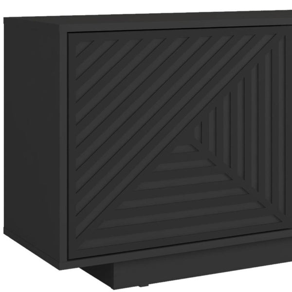 63 Inch Ribbed Wood Tv Stand with Enclosed Cabinets and Open Display Shelving for Living Room