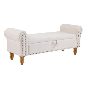 HomeRoots 55 Inch Linen Upholstered Storage Bench Solid Wood Base Flip Top Entryway Seat 724169